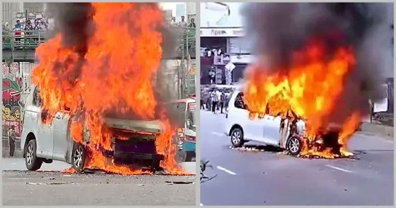 যাত্রীবাহী মাইক্রোবাসে আগুন, ছবি: সংগৃহীত