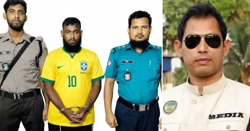 আটকের পর এআই দিয়ে মাদক কারবারির গায়ে ব্রাজিলের জার্সি পরানো ছবি গণমাধ্যমে পাঠানো হয়। ডানে শোকজ নোটিশপ্রাপ্ত এসআই তানজিল আহমেদ
