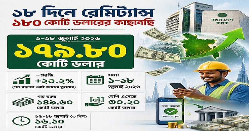 রেমিট্যান্সে সুবাতাস, ১৮ দিনেই ১৮০ কোটি ডলার দেশে