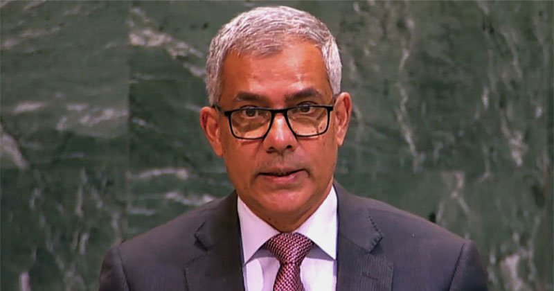 কথা বলছেন জাতিসংঘে বাংলাদেশের স্থায়ী প্রতিনিধি রাষ্ট্রদূত সালাহউদ্দিন নোমান চৌধুরী।