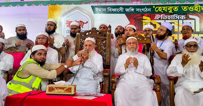 মহাসমাবেশে দোয়া করছেন হেফাজতে ইসলাম বাংলাদেশের কেন্দ্রীয় আমির আল্লামা শাহ মুহিব্বুল্লাহ বাবুনগরী।